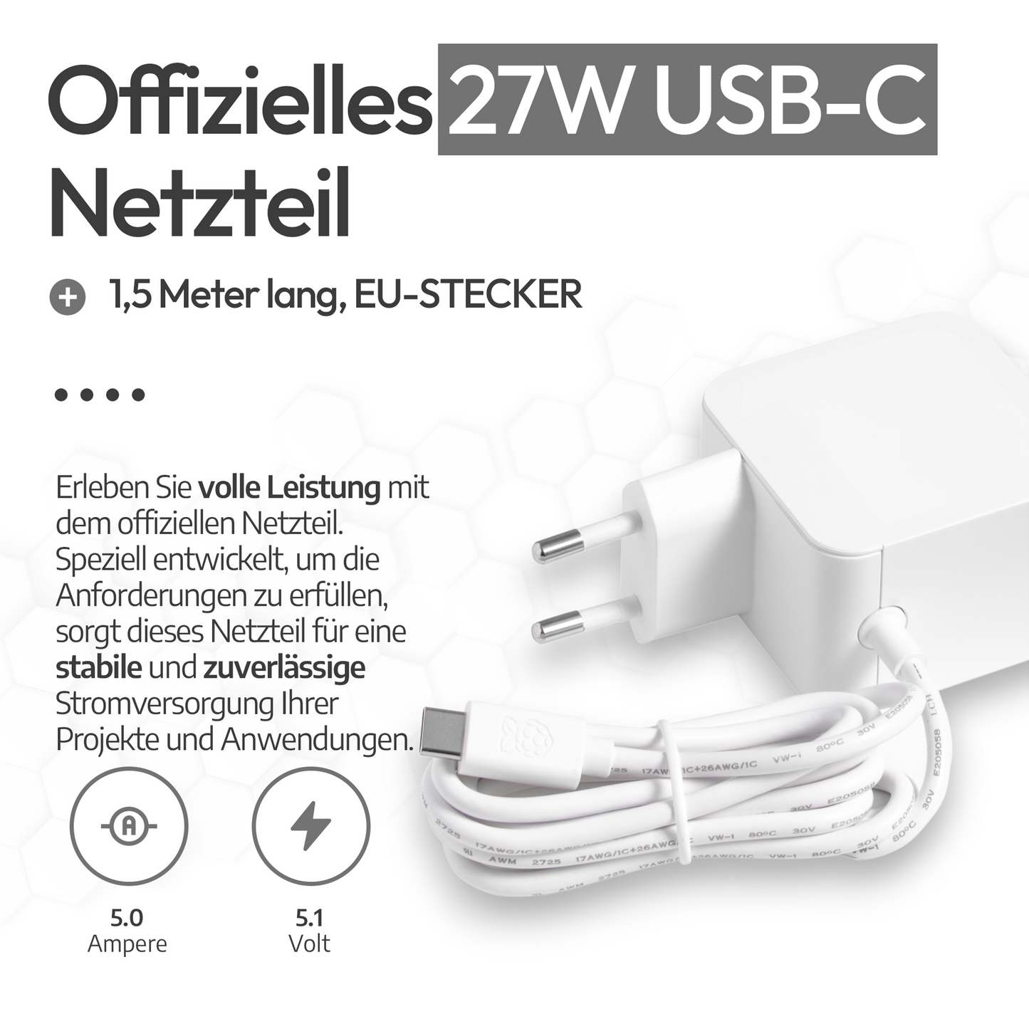 Raspberry Pi 5 27W USB-C-Netzteil weiß EU