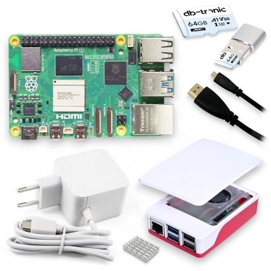 Raspberry Pi 5 Starter-Kit | USB-C 27W Netzteil | Gehäuse mit Lüfter | 64GB SD Karte | 4K HDMI Kabel | Raspberry Pi 5