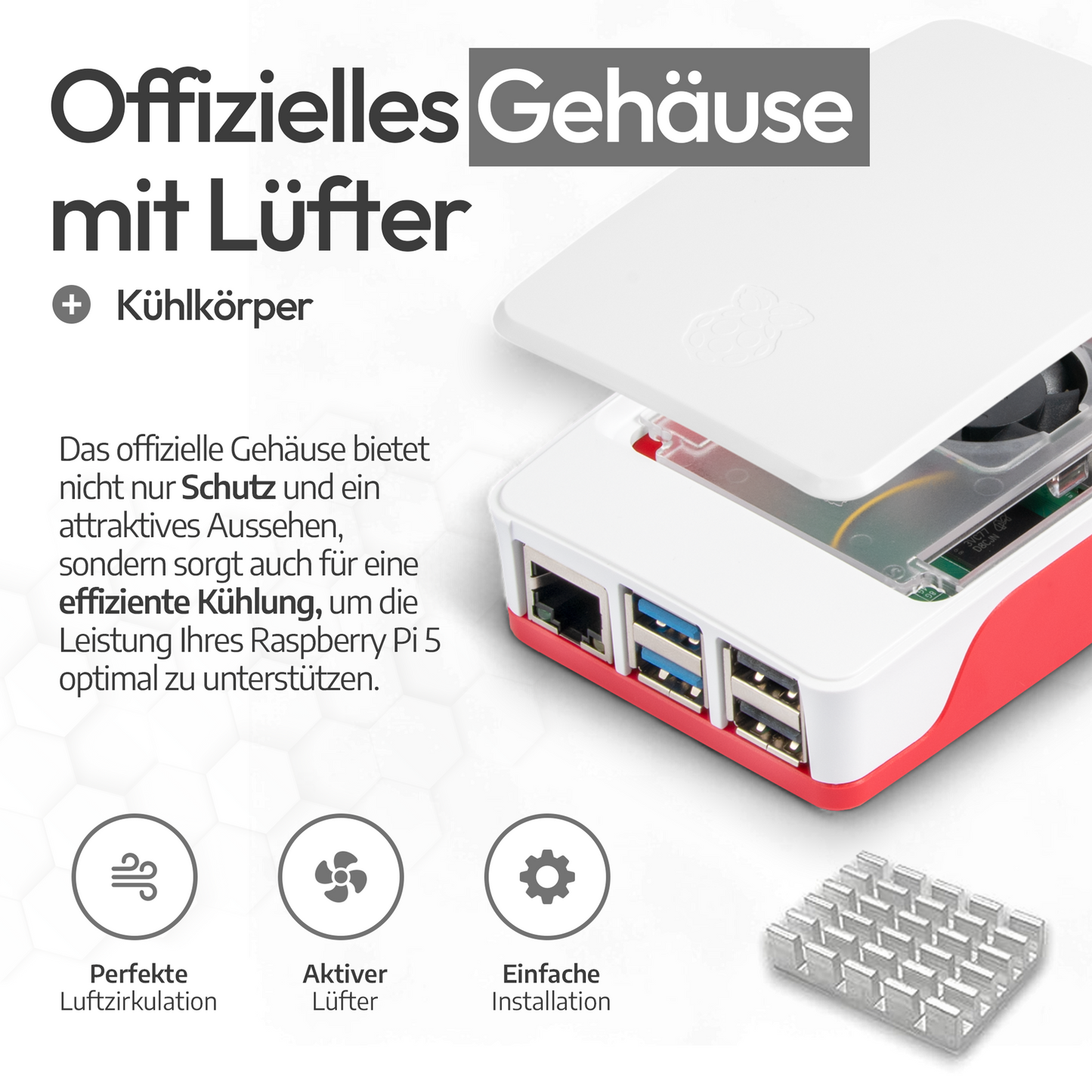 Raspberry Pi Gehäuse inkl. Lüfter für Pi 5 Rot/Weiß