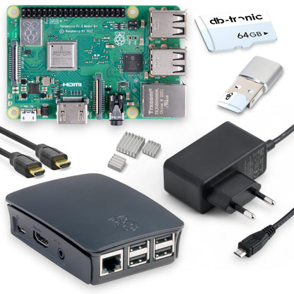 Raspberry Pi 3 B+ Starter-Set | Netzteil | Gehäuse | 64GB SD-Karte | 4K HDMI Kabel | Raspberry Pi 3 B+ 1GB RAM