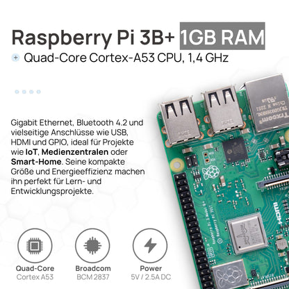 Raspberry Pi 3 B+ Starter-Set | Netzteil | Gehäuse | 64GB SD-Karte | 4K HDMI Kabel | Raspberry Pi 3 B+ 1GB RAM