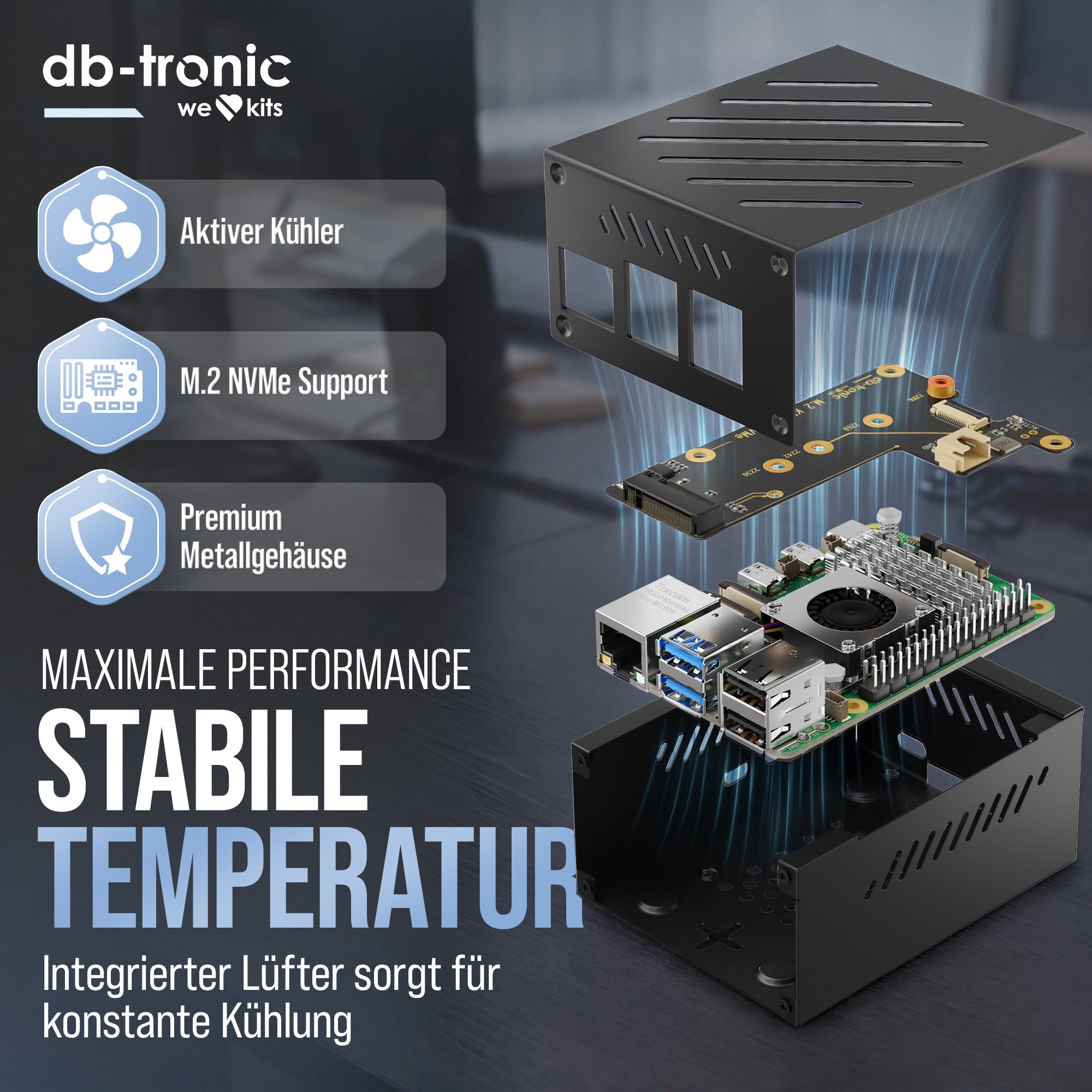 Raspberry Pi 5 PCIe M.2 NVMe Starter-Kit kaufen – db-tronic